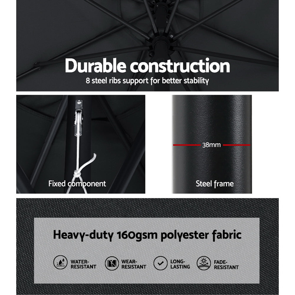 Umbrellas & Sunshades: Instahut 2.7m Outdoor Umbrella w/Base Pole Stand Garden Beach Black