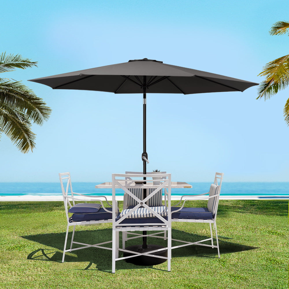 Umbrellas & Sunshades: Instahut 2.7m Outdoor Umbrella w/Base Pole Stand Garden Beach Black