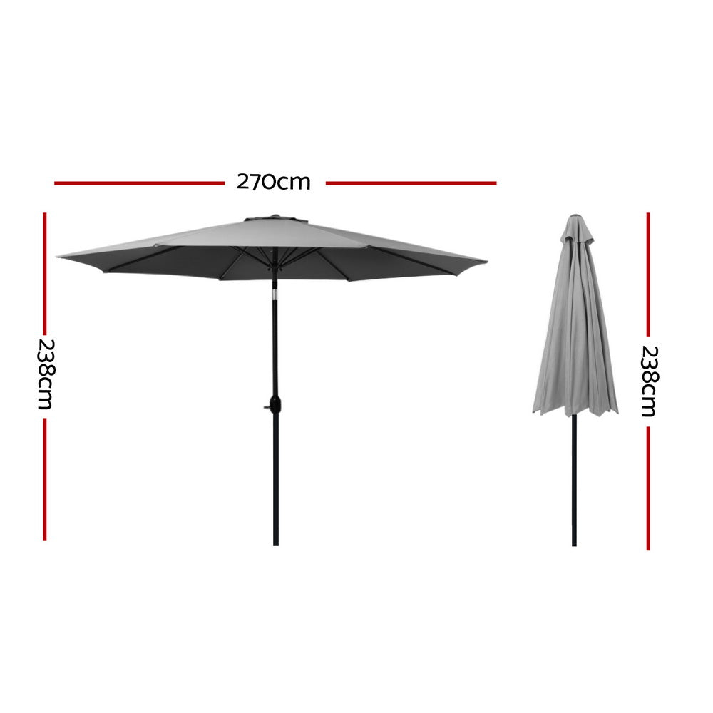 Umbrellas & Sunshades: Instahut Outdoor Umbrella 2.7m Beach Pole Garden Tilt Sun Patio UV Charcoal