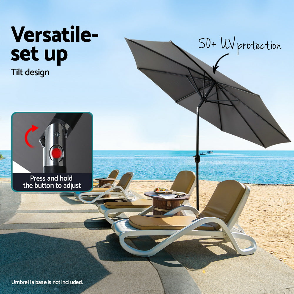 Umbrellas & Sunshades: Instahut Outdoor Umbrella 2.7m Beach Pole Garden Tilt Sun Patio UV Charcoal