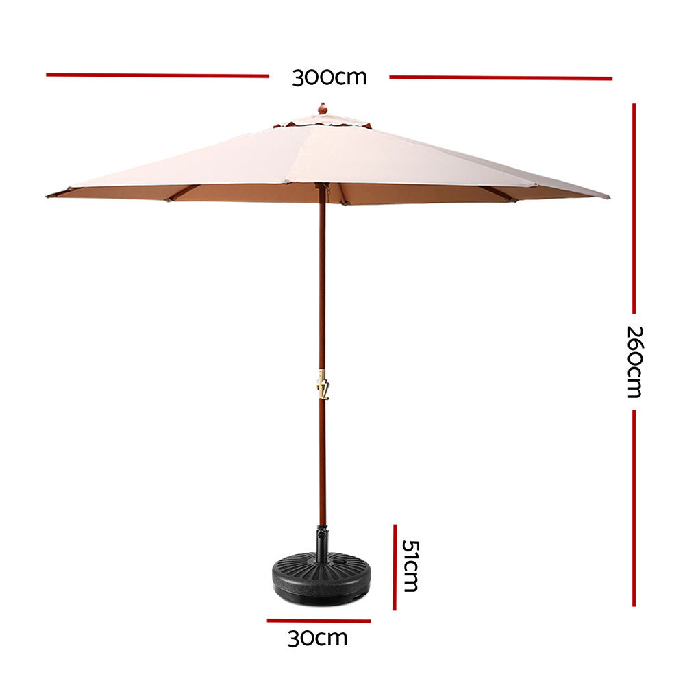 Umbrellas & Sunshades: Instahut 3m Outdoor Umbrella w/Base Pole Umbrellas Garden Sun Stand Deck Beige
