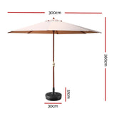 Instahut 3m Outdoor Umbrella w/Base Pole Umbrellas Garden Sun Stand Deck Beige