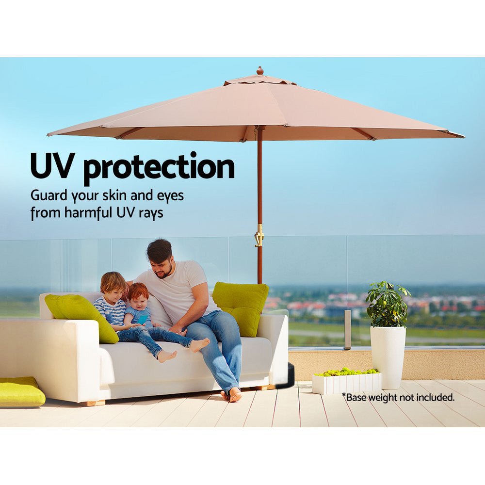 Umbrellas & Sunshades: Instahut 3m Outdoor Umbrella w/Base Pole Umbrellas Garden Sun Stand Deck Beige