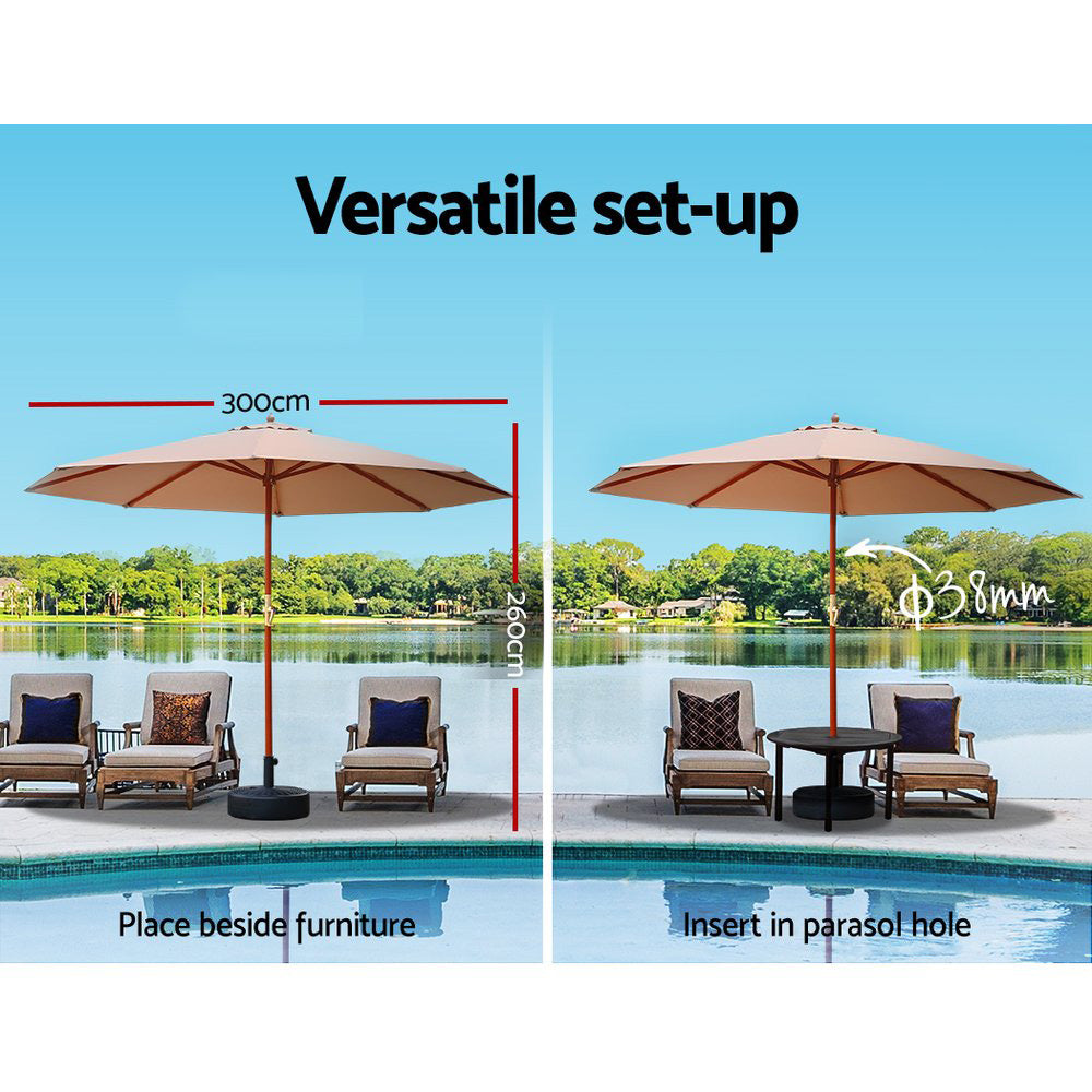 Umbrellas & Sunshades: Instahut 3m Outdoor Umbrella w/Base Pole Umbrellas Garden Sun Stand Deck Beige