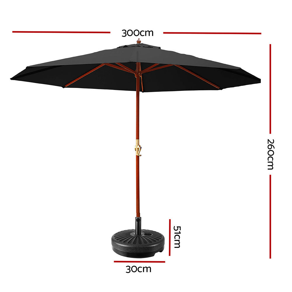 Umbrellas & Sunshades: Instahut 3m Outdoor Umbrella w/Base Pole Umbrellas Garden Sun Stand Deck Black