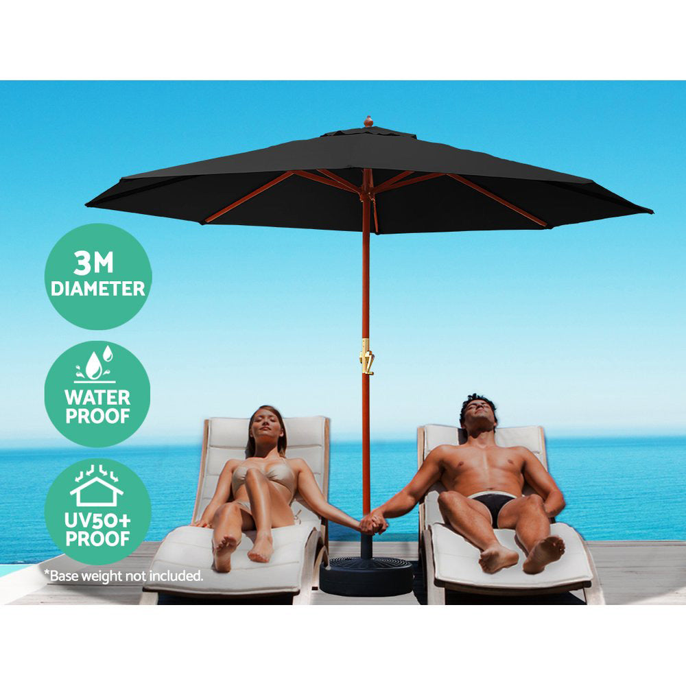Umbrellas & Sunshades: Instahut 3m Outdoor Umbrella w/Base Pole Umbrellas Garden Sun Stand Deck Black