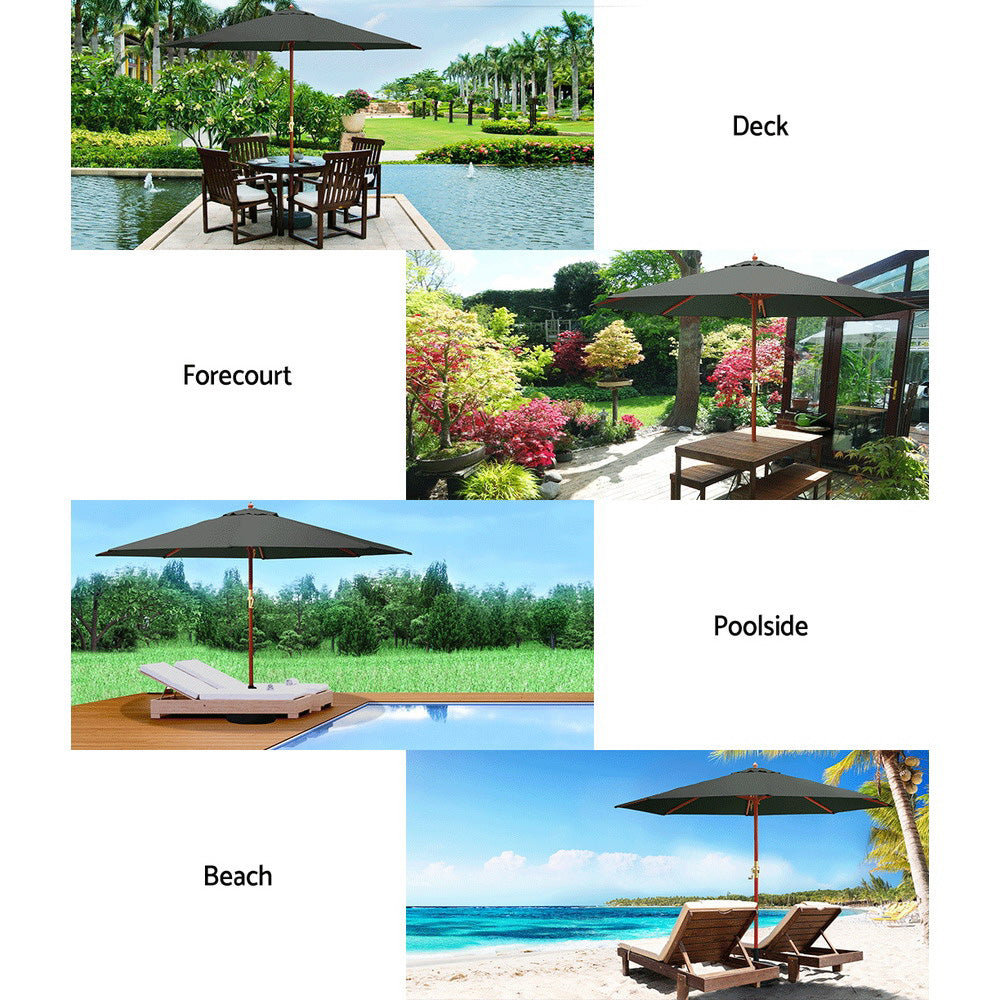 Umbrellas & Sunshades: Instahut 3m Outdoor Umbrella Pole Umbrellas Beach Garden Sun Stand Patio Charcoal