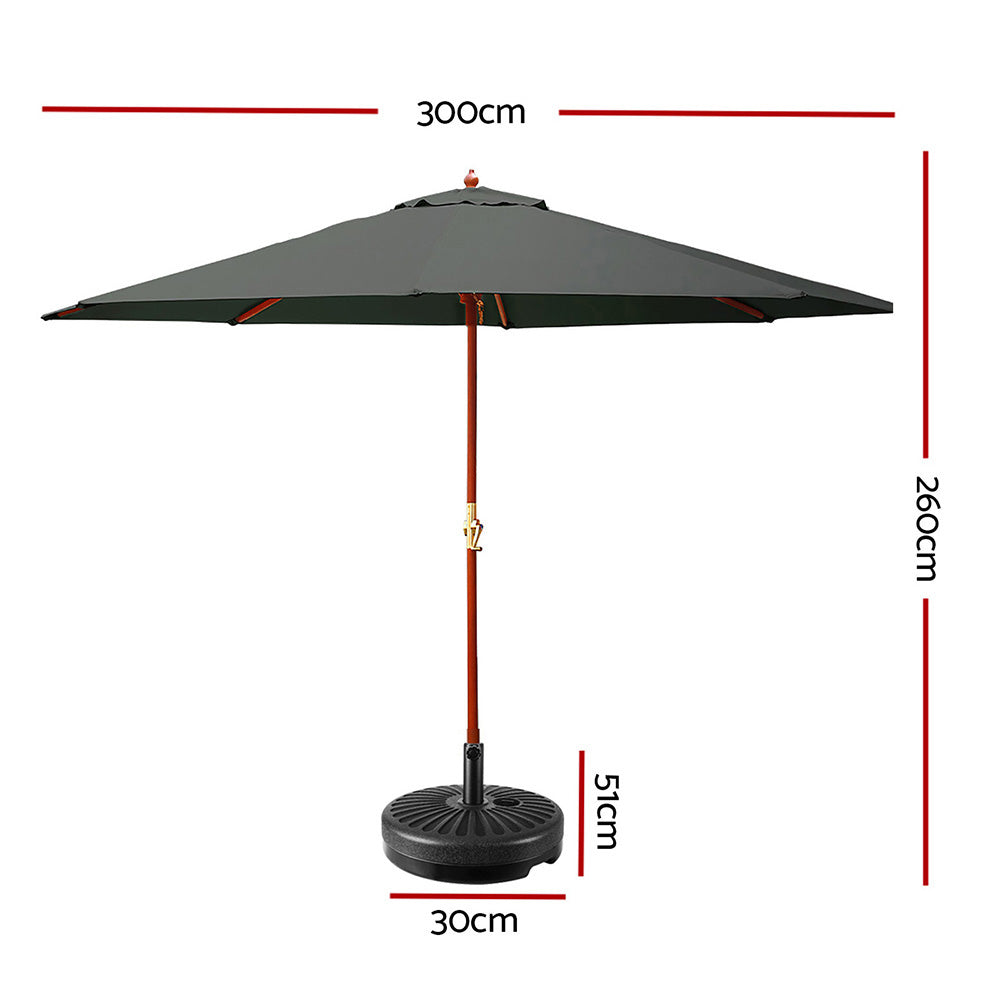 Umbrellas & Sunshades: Instahut 3m Outdoor Umbrella w/Base Pole Umbrellas Garden Sun Stand Deck Charcoal