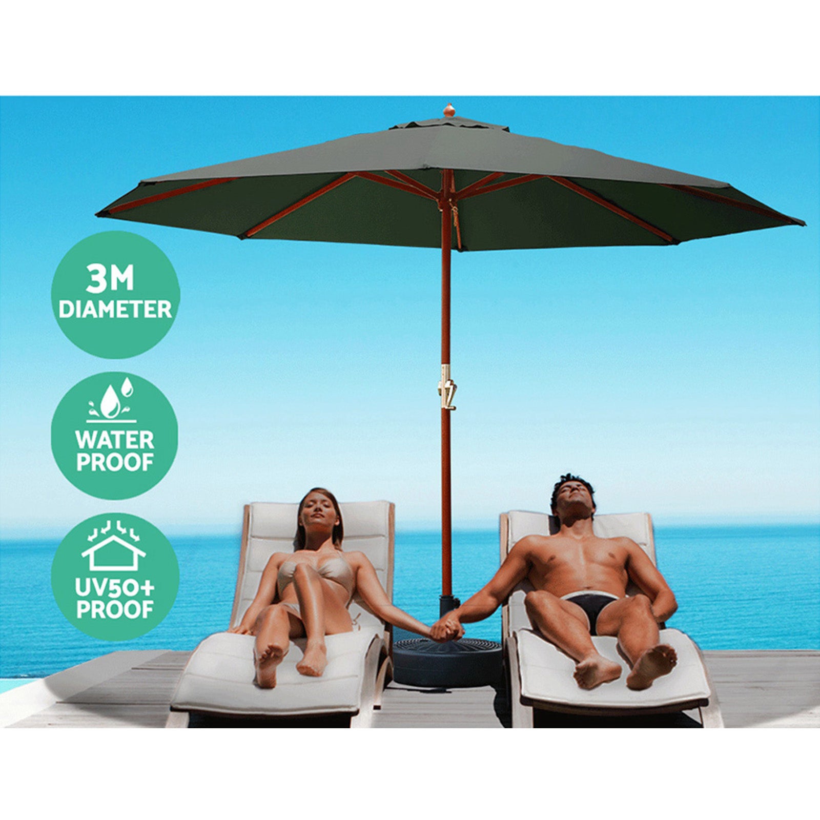 Umbrellas & Sunshades: Instahut 3m Outdoor Umbrella w/Base Pole Umbrellas Garden Sun Stand Deck Charcoal