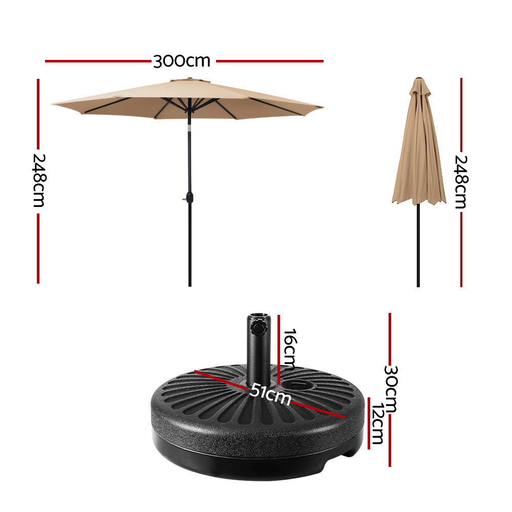 Umbrellas & Sunshades: Instahut 3m Outdoor Umbrella w/Base Pole Tilt Beach Garden Patio Beige