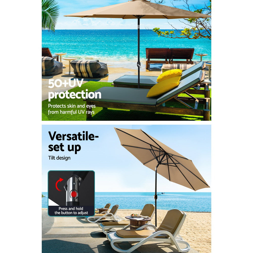Umbrellas & Sunshades: Instahut 3m Outdoor Umbrella w/Base Pole Tilt Beach Garden Patio Beige