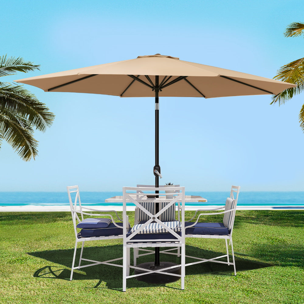 Umbrellas & Sunshades: Instahut 3m Outdoor Umbrella w/Base Pole Tilt Beach Garden Patio Beige