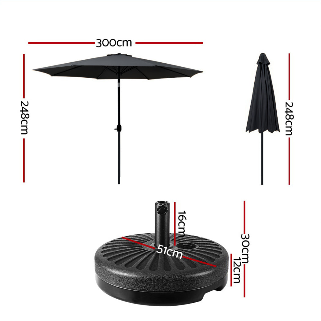 Umbrellas & Sunshades: Instahut Outdoor Umbrella 3m Base Beach Pole Garden Tilt Sun Patio UV Black