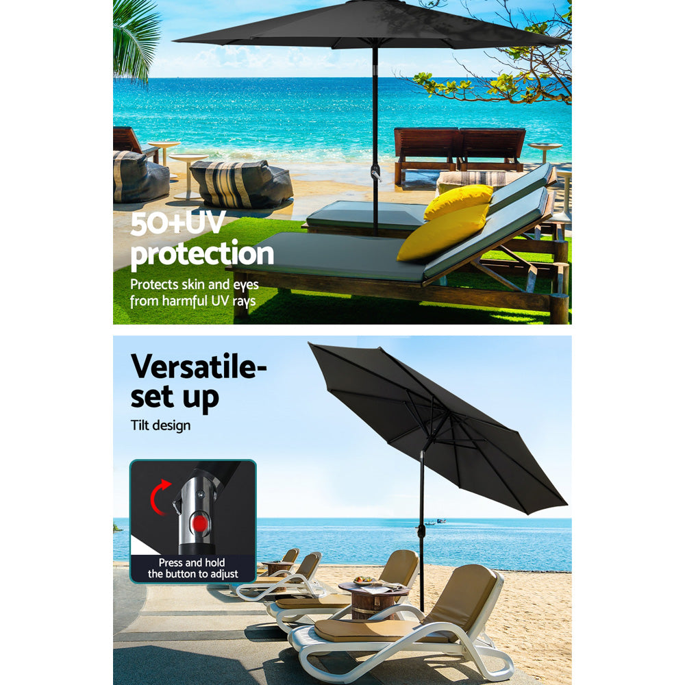 Umbrellas & Sunshades: Instahut Outdoor Umbrella 3m Base Beach Pole Garden Tilt Sun Patio UV Black