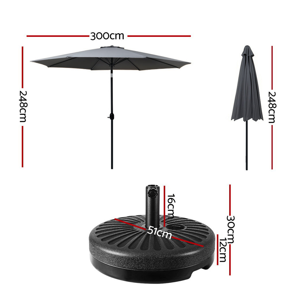 Umbrellas & Sunshades: Instahut Outdoor Umbrella 3m Base Beach Pole Garden Tilt Sun Patio UV Charcoal