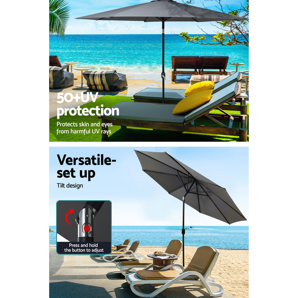 Umbrellas & Sunshades: Instahut Outdoor Umbrella 3m Base Beach Pole Garden Tilt Sun Patio UV Charcoal