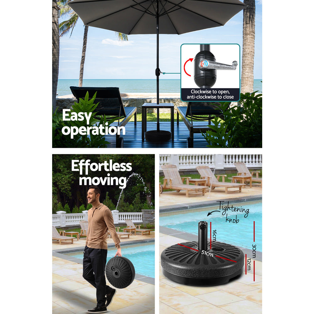 Umbrellas & Sunshades: Instahut Outdoor Umbrella 3m Base Beach Pole Garden Tilt Sun Patio UV Charcoal