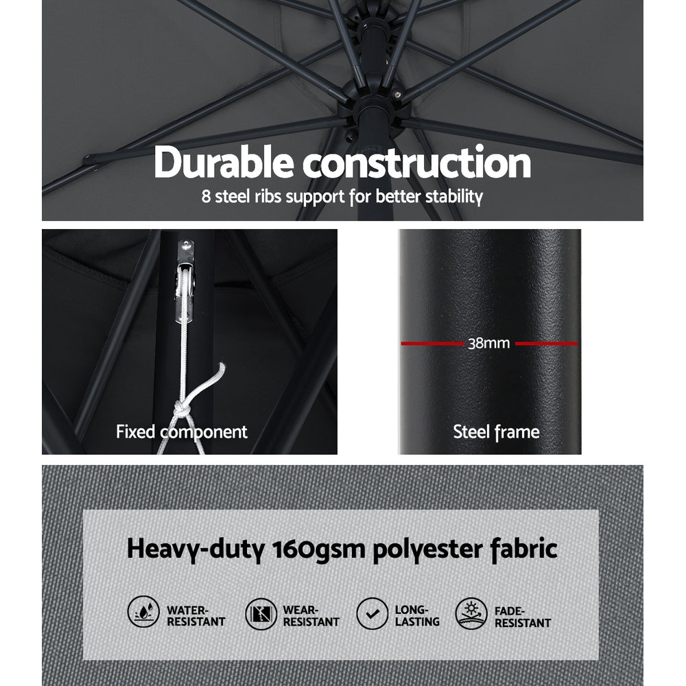 Umbrellas & Sunshades: Instahut Outdoor Umbrella 3m Base Beach Pole Garden Tilt Sun Patio UV Charcoal