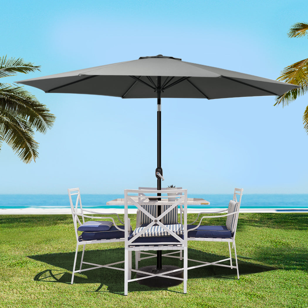 Umbrellas & Sunshades: Instahut Outdoor Umbrella 3m Base Beach Pole Garden Tilt Sun Patio UV Charcoal