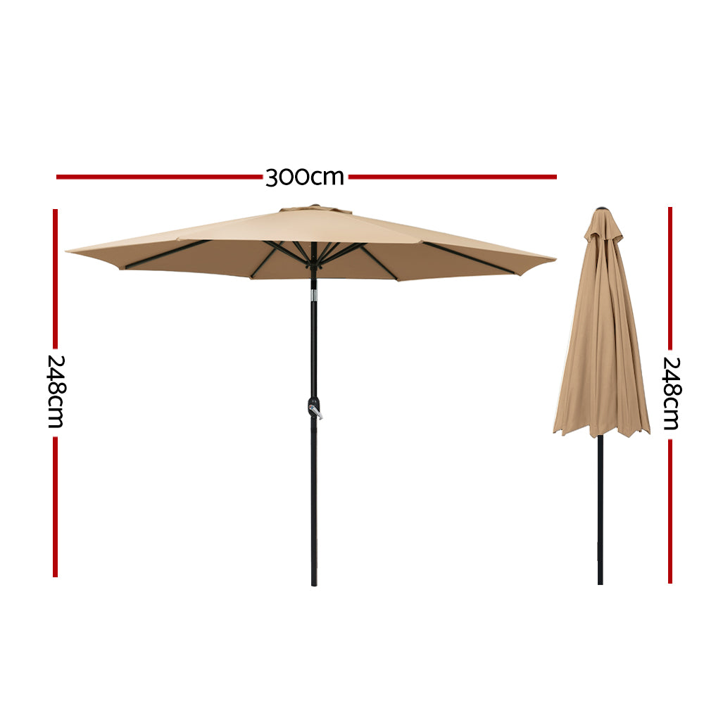 Umbrellas & Sunshades: Instahut 3m Outdoor Umbrella Beach Pole Garden Patio Tilt Beige