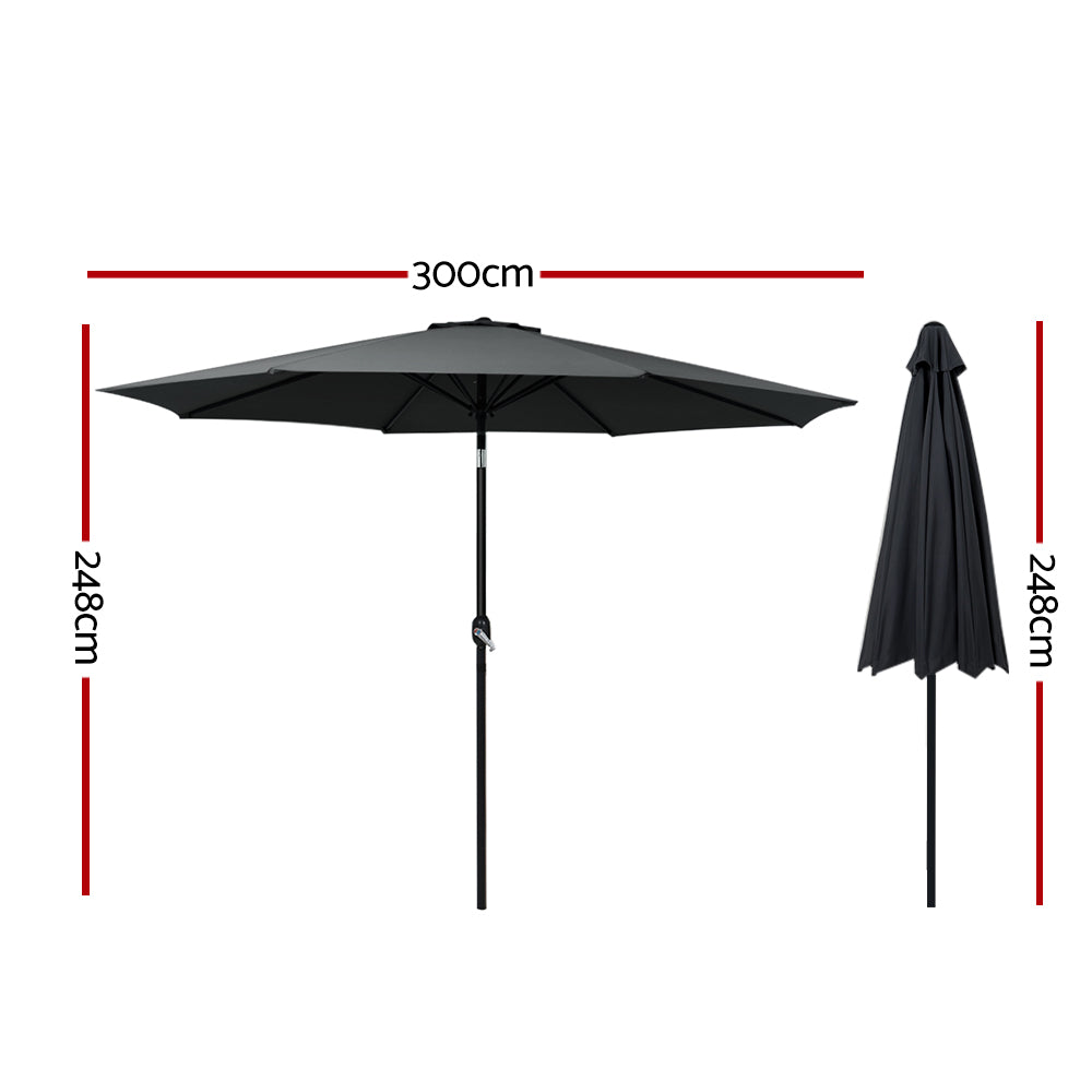 Umbrellas & Sunshades: Instahut 3m Outdoor Umbrella Beach Pole Garden Patio Tilt Black
