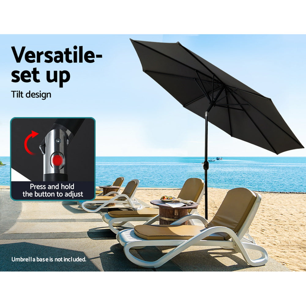 Umbrellas & Sunshades: Instahut 3m Outdoor Umbrella Beach Pole Garden Patio Tilt Black
