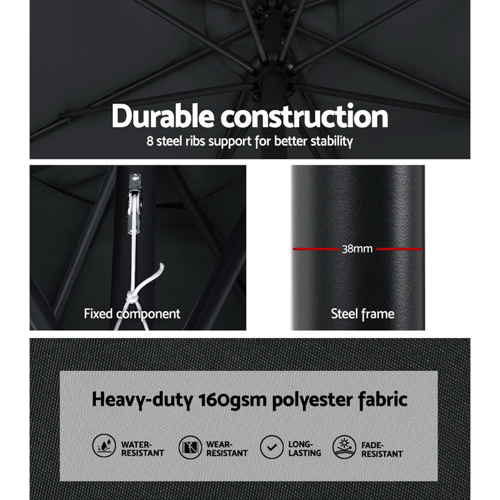 Umbrellas & Sunshades: Instahut 3m Outdoor Umbrella Beach Pole Garden Patio Tilt Black