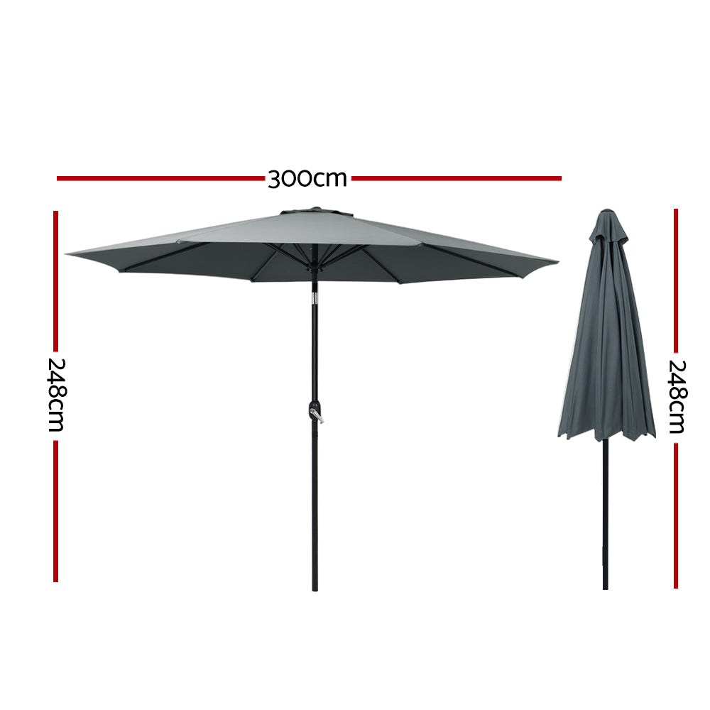 Umbrellas & Sunshades: Instahut 3m Outdoor Umbrella Beach Pole Garden Patio Tilt Charcoal