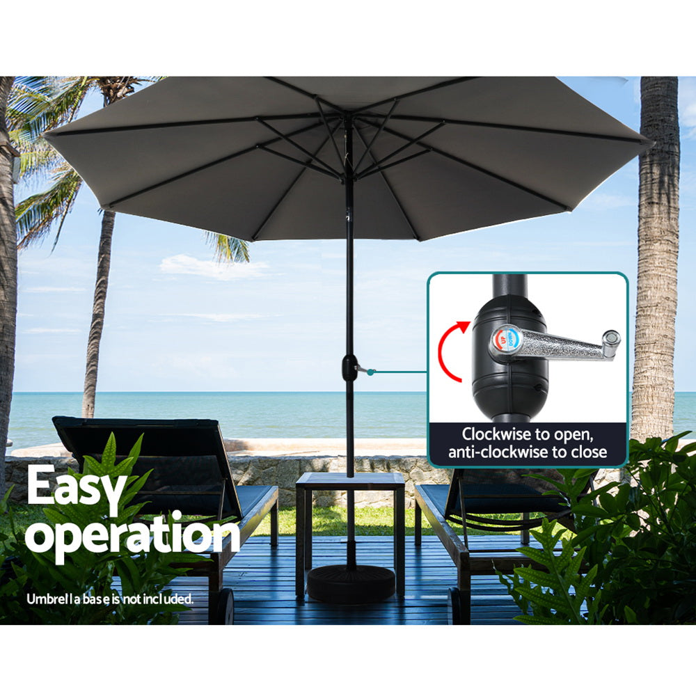 Umbrellas & Sunshades: Instahut 3m Outdoor Umbrella Beach Pole Garden Patio Tilt Charcoal