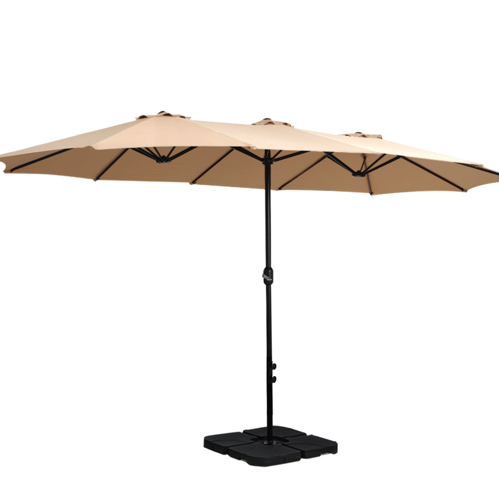 Umbrellas & Sunshades: Instahut 4.57m Outdoor Umbrella w/Base Stand Beach Pole Garden Tilt Beige