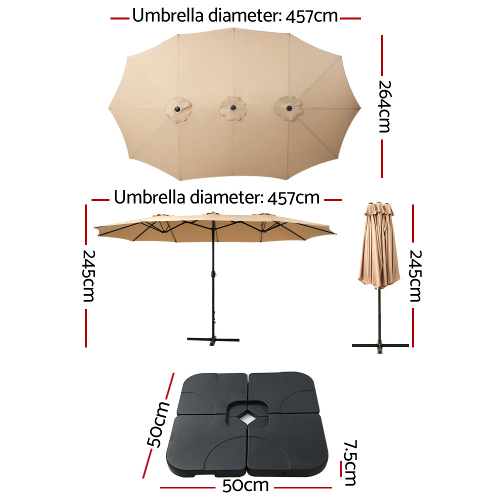 Umbrellas & Sunshades: Instahut 4.57m Outdoor Umbrella w/Base Stand Beach Pole Garden Tilt Beige
