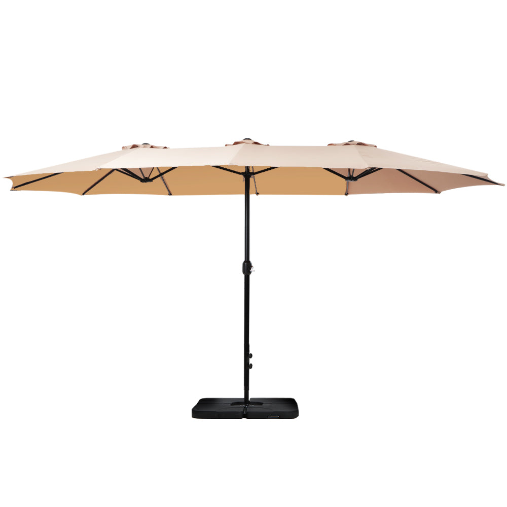 Umbrellas & Sunshades: Instahut 4.57m Outdoor Umbrella w/Base Stand Beach Pole Garden Tilt Beige