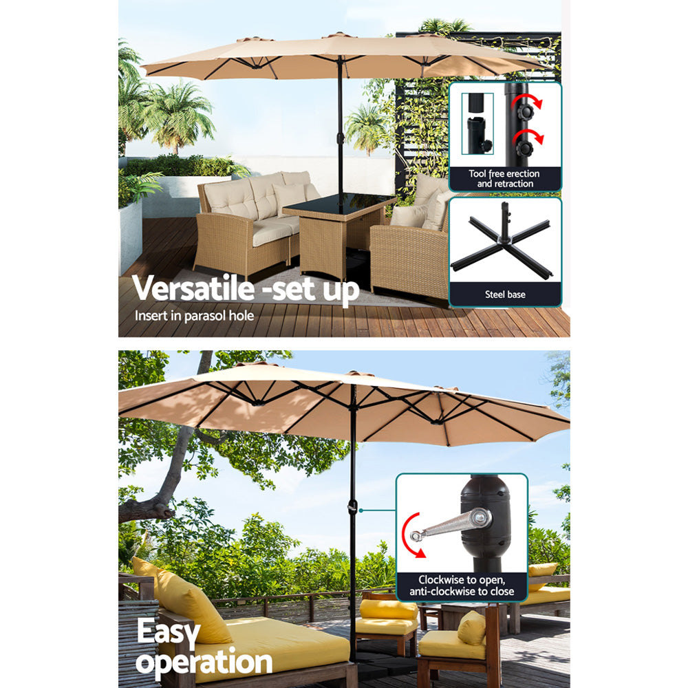 Umbrellas & Sunshades: Instahut 4.57m Outdoor Umbrella w/Base Stand Beach Pole Garden Tilt Beige