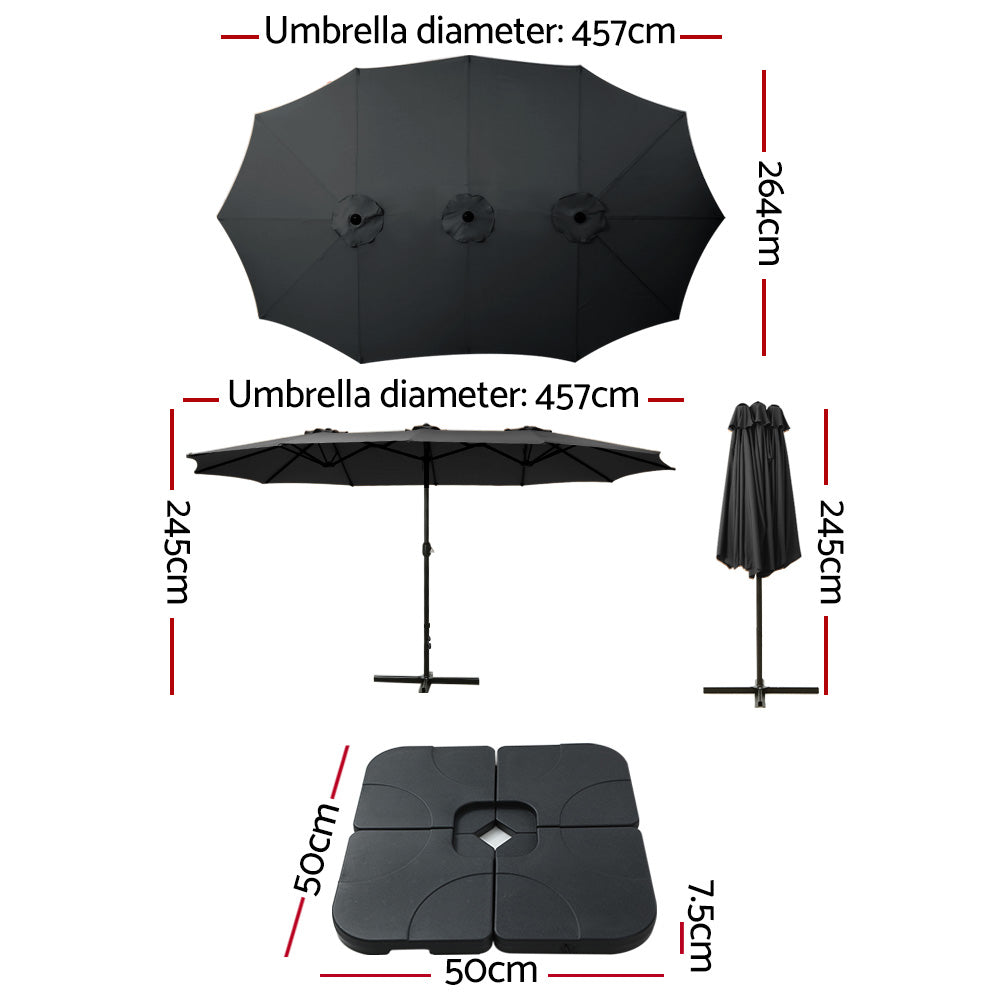 Umbrellas & Sunshades: Instahut 4.57m Outdoor Umbrella w/Base Stand Beach Pole Garden Tilt Black