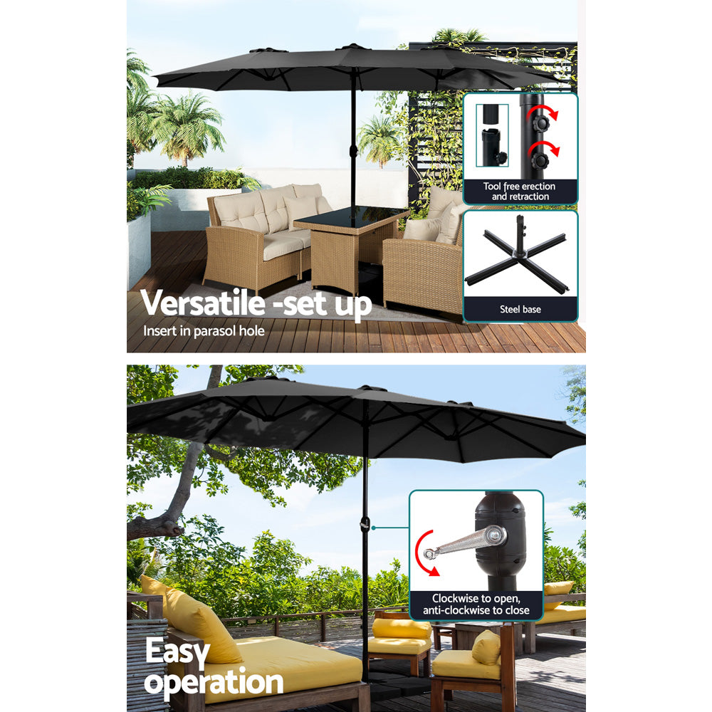 Umbrellas & Sunshades: Instahut 4.57m Outdoor Umbrella w/Base Stand Beach Pole Garden Tilt Black