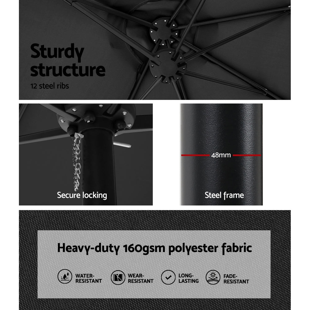 Umbrellas & Sunshades: Instahut 4.57m Outdoor Umbrella w/Base Stand Beach Pole Garden Tilt Black