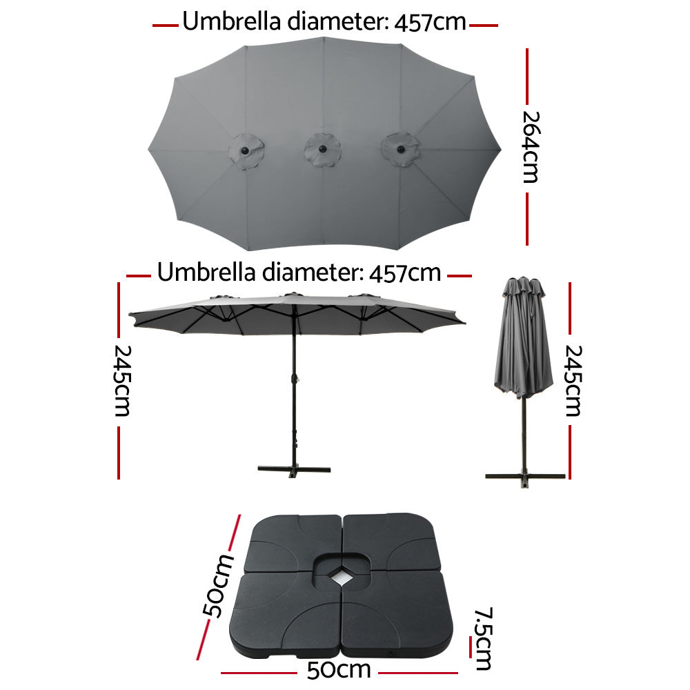 Umbrellas & Sunshades: Instahut 4.57m Outdoor Umbrella w/Base Stand Beach Pole Garden Tilt Charcoal
