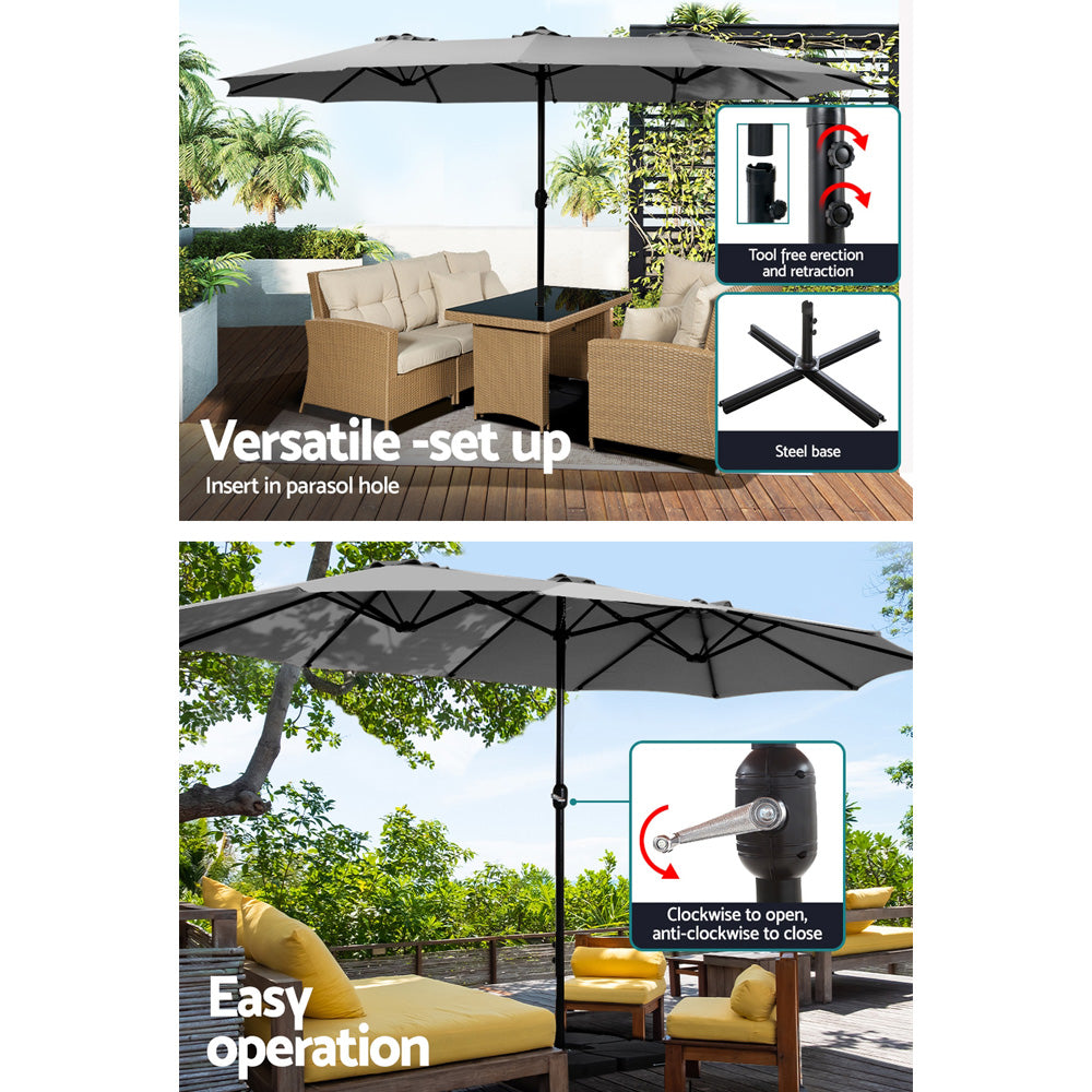 Umbrellas & Sunshades: Instahut 4.57m Outdoor Umbrella w/Base Stand Beach Pole Garden Tilt Charcoal