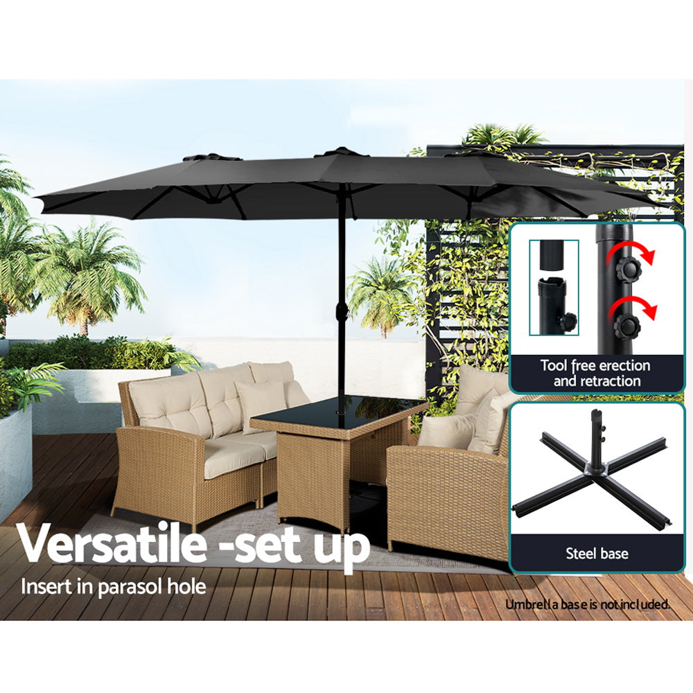 Umbrellas & Sunshades: Instahut 4.57m Outdoor Umbrella Beach Pole Garden Tilt Black