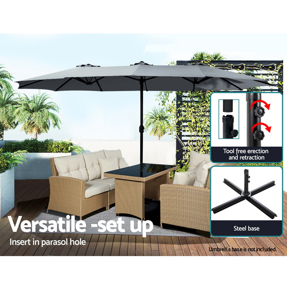 Outdoor Sofas & Lounge Sets: Instahut 4.57m Outdoor Umbrella Beach Pole Garden Tilt Charcoal