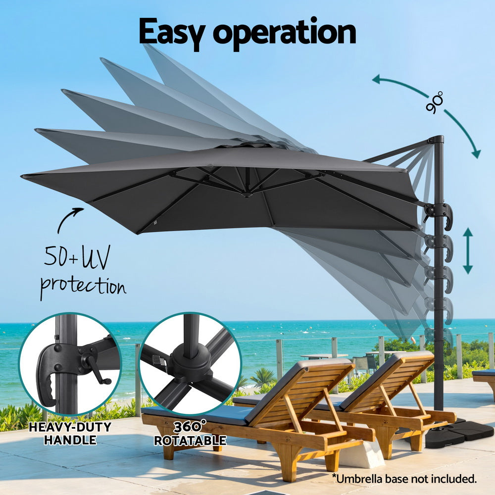 Umbrellas & Sunshades: Instahut Outdoor Umbrella 3m Umbrellas Cantilever Stand Sun Roma 360 Degree Charcoal