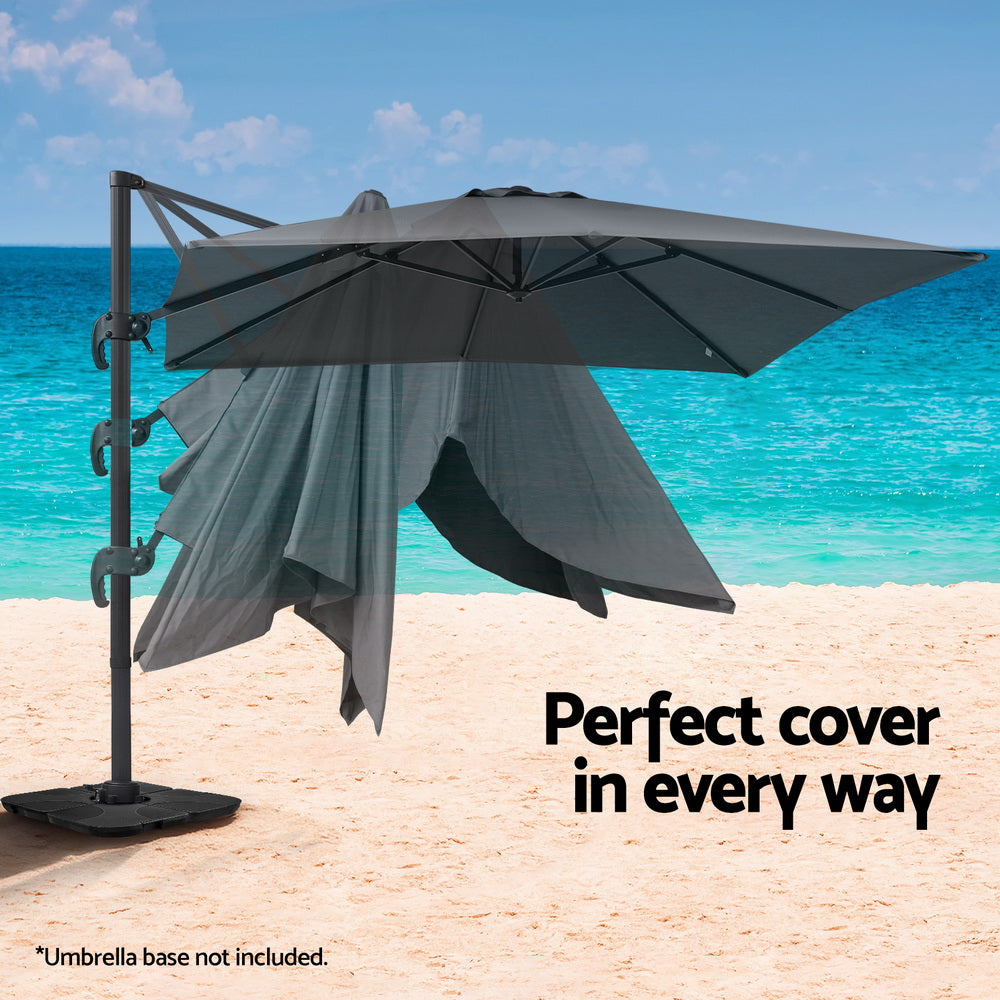 Umbrellas & Sunshades: Instahut Outdoor Umbrella 3m Umbrellas Cantilever Stand Sun Roma 360 Degree Charcoal