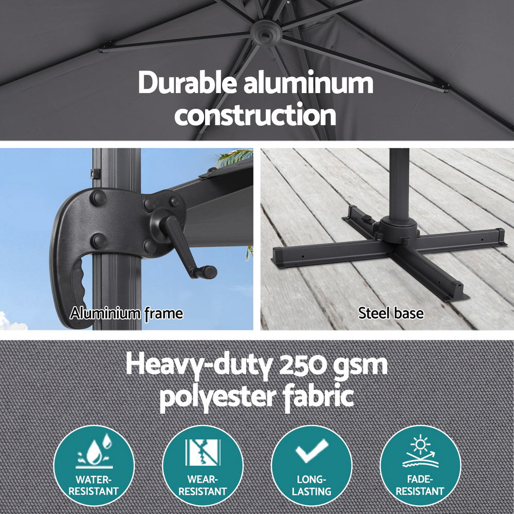 Umbrellas & Sunshades: Instahut Outdoor Umbrella 3m Umbrellas Cantilever Stand Sun Roma 360 Degree Charcoal