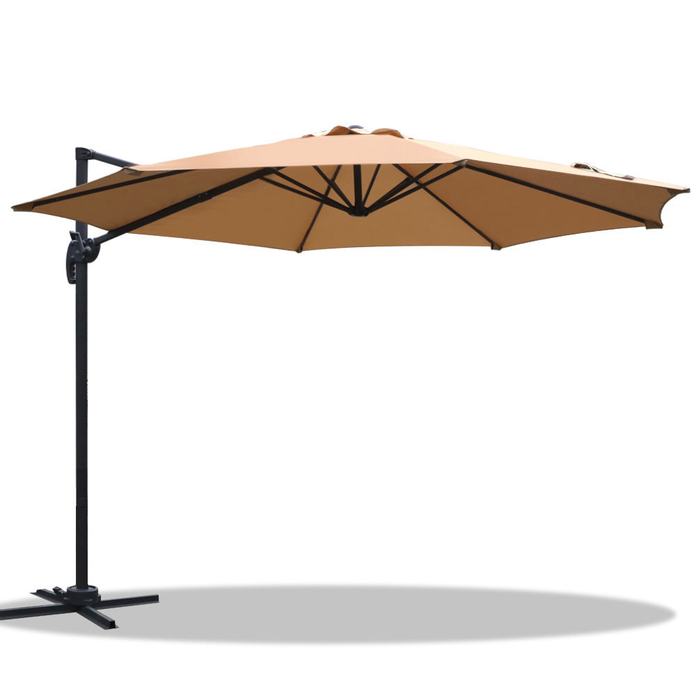 Umbrellas & Sunshades: Instahut 3m Outdoor Umbrella Cantilever 360 Degree Tilt Beach Roma Beige