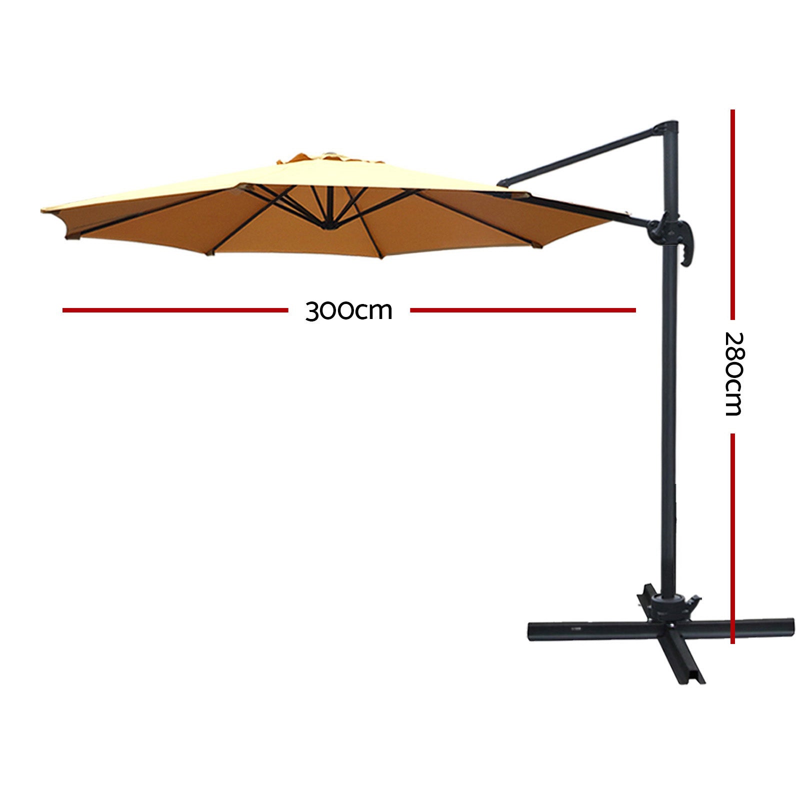 Umbrellas & Sunshades: Instahut 3m Outdoor Umbrella Cantilever 360 Degree Tilt Beach Roma Beige