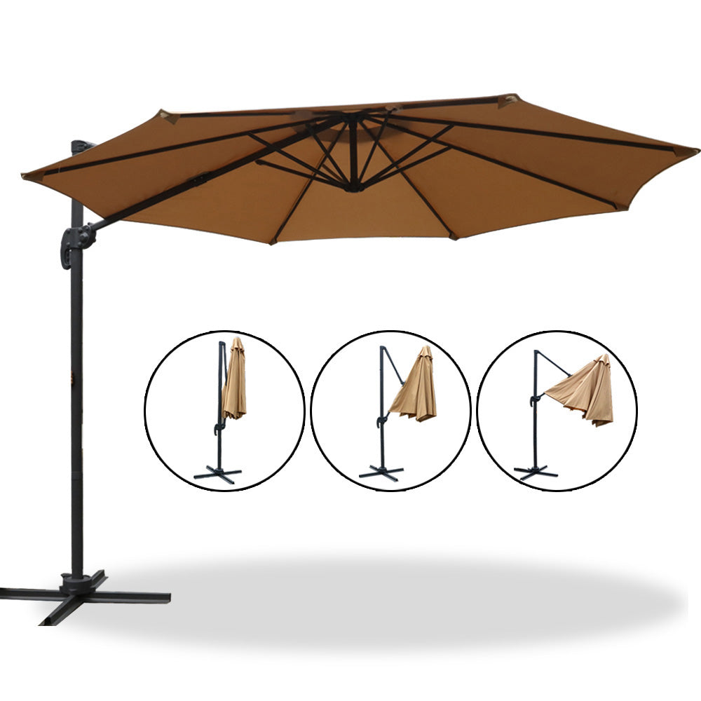 Umbrellas & Sunshades: Instahut 3m Outdoor Umbrella Cantilever 360 Degree Tilt Beach Roma Beige