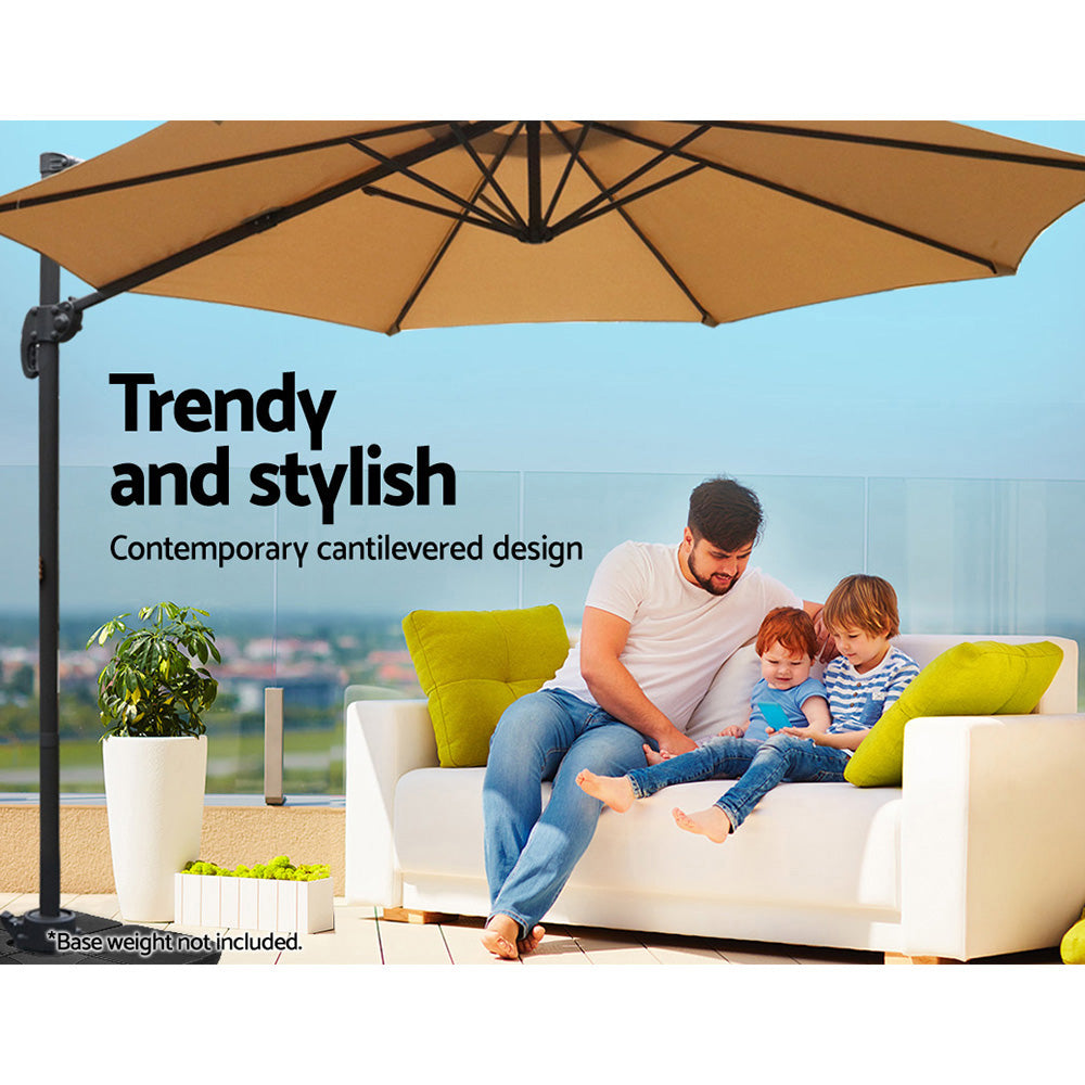 Umbrellas & Sunshades: Instahut 3m Outdoor Umbrella Cantilever 360 Degree Tilt Beach Roma Beige