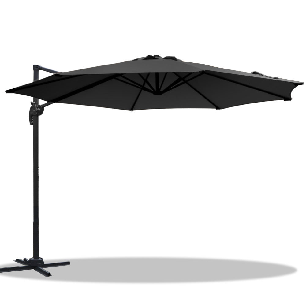 Umbrellas & Sunshades: Instahut 3m Outdoor Umbrella Cantilever 360 Degree Tilt Beach Roma Black