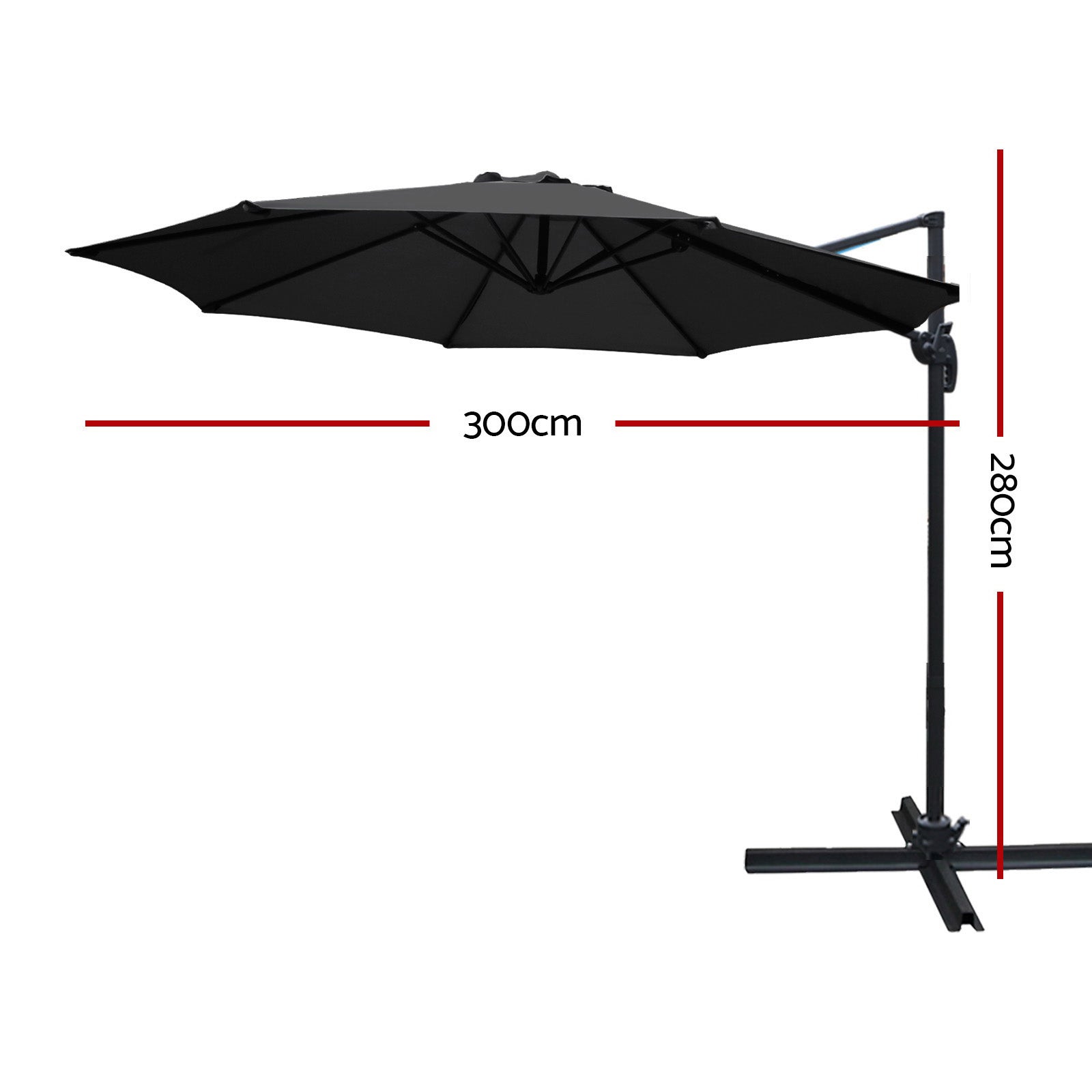 Umbrellas & Sunshades: Instahut 3m Outdoor Umbrella Cantilever 360 Degree Tilt Beach Roma Black