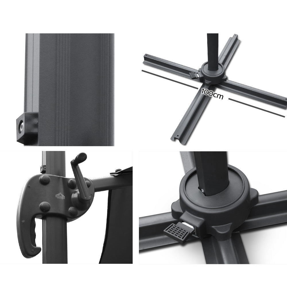 Umbrellas & Sunshades: Instahut 3m Outdoor Umbrella Cantilever 360 Degree Tilt Beach Roma Black